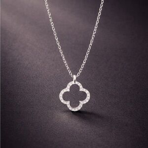 Sterling Silver Clover Pendant Necklace with CZ Stones - Women Jewelry